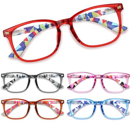 CCVOO Lesebrille für damen und herren mit blaulichtfilter - Augenoptik Brille Lesehilfe für Damen Herren (Quadrat rot + orange + pink + blau + grau, +1.5)