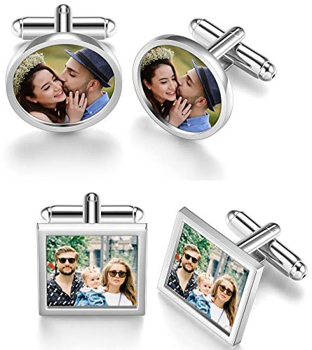 Zysta Manschettenknöpfe Personalisiert Manschettenknöpfe Herren Mit Foto Gravur Silber Cufflinks für Männer Hochzeit Bräutigam Trauzeugen Jubiläum (Quadratisch)