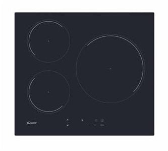 Candy CI633C/E14U, Placa Inducción, 3 Zonas, 60CM, 9 Niveles de Potencia y Booster, 7,2KW, Mandos Centrales, Indicador de Calor, Bloqueo de Seguridad, Alerta Sobrecalentamiento y Derrames, Negro