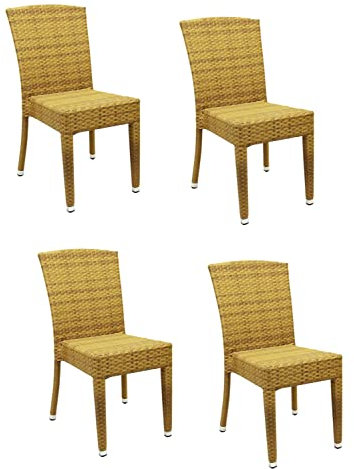 Konway 4X Maui Stapelstuhl Tabaco Polyrattan Garten Sessel Stuhl Set stapelbar Gartenstühle Gartenmöbel Terrasse Sitzgruppe Outdoor Lounge Möbel