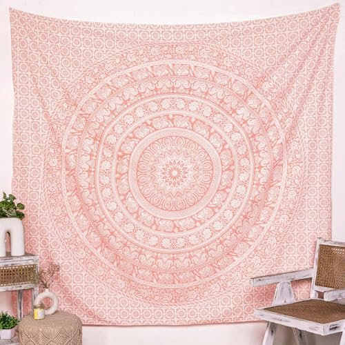 Craft Trade Mandala Rosa Wandteppich Indische Wandtuch Tapestry Wandbehang Boho Wandteppiche für Heimdeko Wohnzimmer und Schlafzimmer - 213 x 228 cm