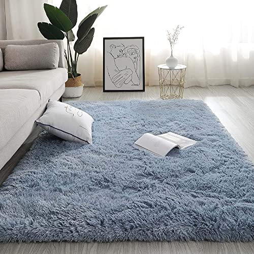 VOFUSHON Wohnzimmer Hochflor Teppich, Shaggy Flur Läufer Modern Flauschiger Weich Teppich Groß für Wohnzimmer Deko/Schlafzimmer/Kinderzimmer (160 x 230 cm, Silbergrau)