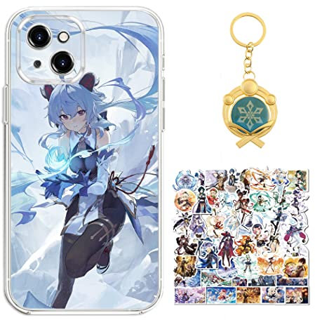 Staremeplz Compatible with iPhone 12 Mini Case Genshin Impact Ganyu Anime Game Design [With Vision Keychain and 50pcs Stickers] Cartoon Transparent Soft Silicona Case for iPhone 12 Mini