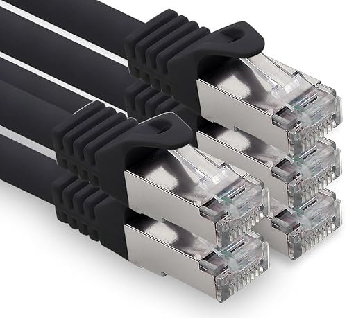 freiwerk 1,5m - schwarz - 5 Stück CAT.7 Netzwerkkabel Lan Ethernet Patch Kabel S-FTP LSZH PIMF 10GB s RJ45 Stecker Cat6a