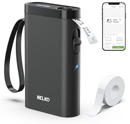 Nelko Etichettatrice con nastro, stampante per etichette Bluetooth P21, mini etichettatrice wireless con più modelli per organizzare ufficio casa, nero