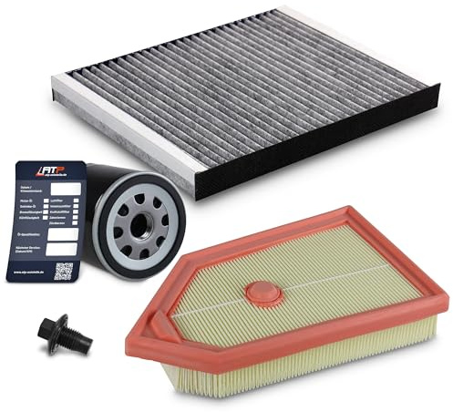 BESTPRICE Set di filtri di ispezione con 1x filtro olio, 1x filtro abitacolo, 1x filtro aria, 1x tappo di scarico olio, 1x etichetta per il cambio olio Compatibile con FORD FIESTA Mk7