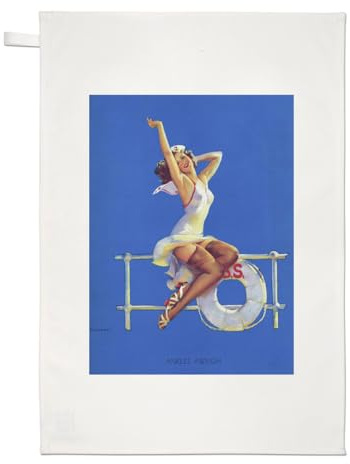 Gil Elvgren Geschirrtuch, Motiv: Ankles Aweigh Pin Up Girl, Reproduktionsdruck