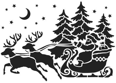 Ideen mit Herz Laser-Kunststoff-Schablone | DIN A4 | Perfekt geeignet für Textilgestaltung, Wandgestaltung, Fenster, Papier, Scrapbooking, Kinder, Basteln, DIY (Weihnachtsmann mit Schlitten)