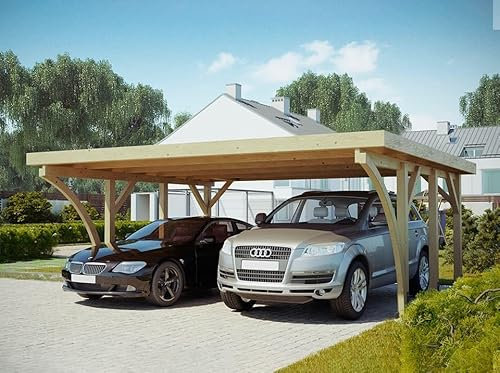Direct ABRIS Carport Bois PALERME 2 Voitures - 510 x 603 - Abris pour Voitures - Bois des Regions Nordiques - Pin Traité Autoclave - Ancrage Fournis - Design Moderne