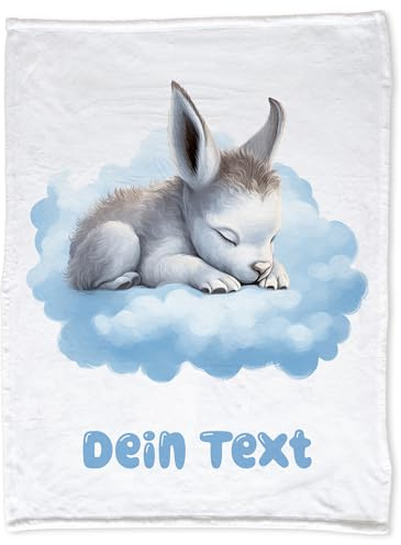 GRAZDesign Babydecke mit Namen personalisiert Kleiner Esel auf Wolke blau flauschig, Baby Kuscheldecke zur Geburt, Geburtstag, Weihnachten 100x75cm - Fleecedecke