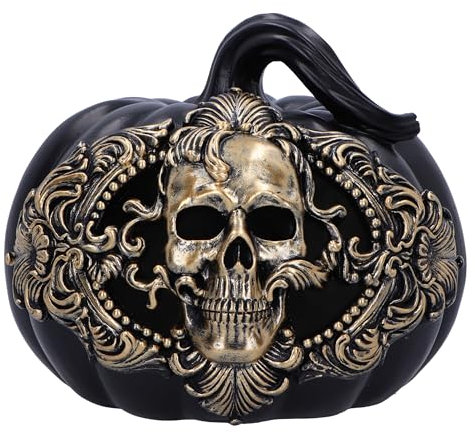 Nemesis Now Barock-Ernte-Kürbis-Schädel 16,7 cm - Schwarzer Kürbis und Goldener Totenkopf-Ornament - Halloween-Dekor, Barock-Design, Wiederverwendbar, Aus Feinstem Harz