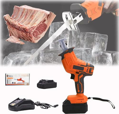 Electric Saw, 20V Cordless Meat Bones Cut Saw with Batteries, Professional Handheld, Fast Charger, Variable Speed Electric Saw, Multifunction Electric Reciprocating Saw,Multi-Colored,1 batte
