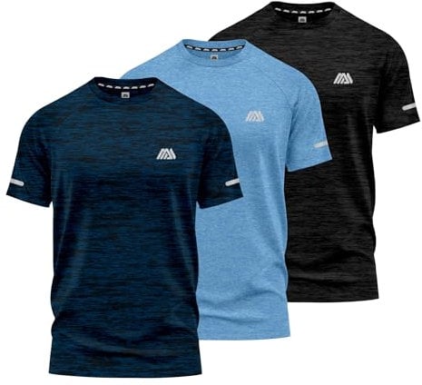 mymixtrendz Pack of 3 Mens Short Sleeve T-Shirts Athletic Workout Fit Wicking Moisture Quick Drying Sports Gym T-Shirts Top