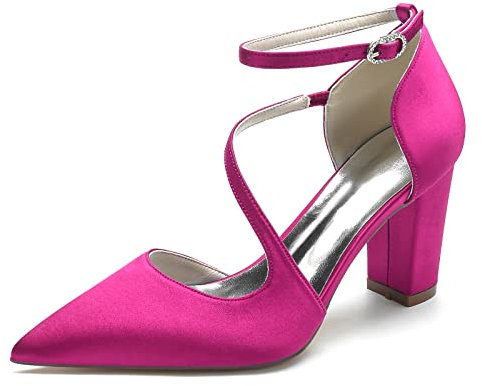 Gycdwjh Satin Hochzeitsschuhe Spitze Zehen BlockabsäTze AbsäTze KnöChelriemen Spangenpumps Sandalen mit Absatz fuir Hochzeit Formell, Abendparty, Abschlussball, Pumps,Rose red,38 EU