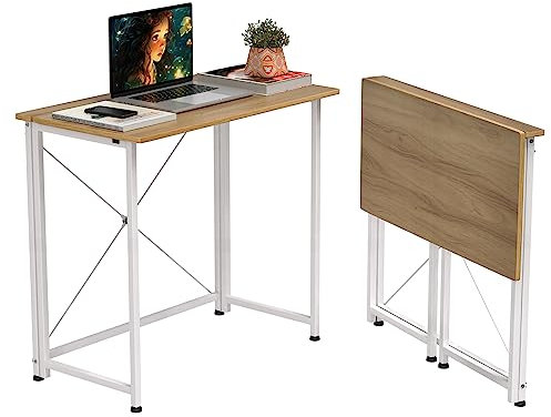 CHOWGOLI Bureau Pliable, Table Ordinateur Pliable, Bureau Pliable Petit Espace, Table Bureau Pliante pour la Maison et Le Bureau, Bureau Pliant Beige, 80x45x75cm