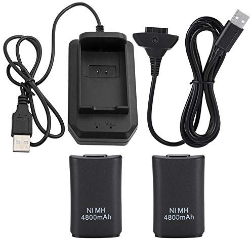 Qivine Batteria per Controller Xbox 360 4800 mAh - Ricaricabile con Cavo USB e Stazione di Ricarica - Ricambio per Telecomando Xbox