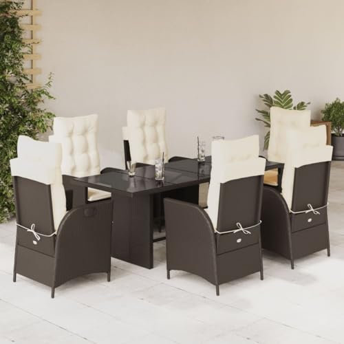 CIADAZ Gartenmöbel-Set 7-teilig mit Kissen aus braunem Polyrattan, Outdoor-Lunchset, Gartenessenset, Esstisch-Set auf Terrasse - 3213118