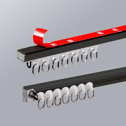 Vorhangschiene Selbstklebende Decken-Vorhangschiene 1m 1.5m Gardinenschiene aus Aluminium Deckenschiene mit stummen Rollen für Duschfenster, Wohnmobil-Raumteiler, Privatsphäre und Heimdekoration(Black