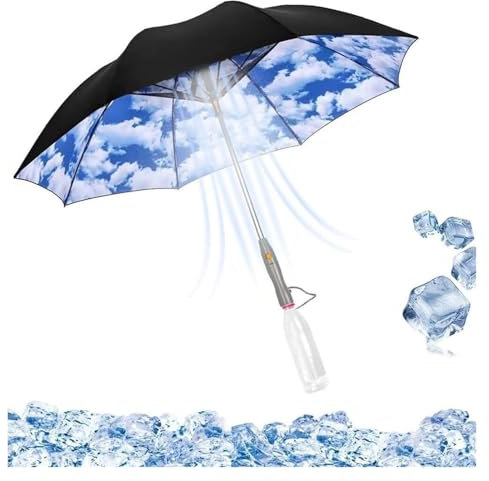 Parapluie anti-UV avec ventilateur, parapluie 3 en 1 avec ventilateur et brumisateur, nouveau parapluie brumisateur 2024 avec ventilateur, parapluie ventilateur avec brumisateur(Blue sky+white clouds)