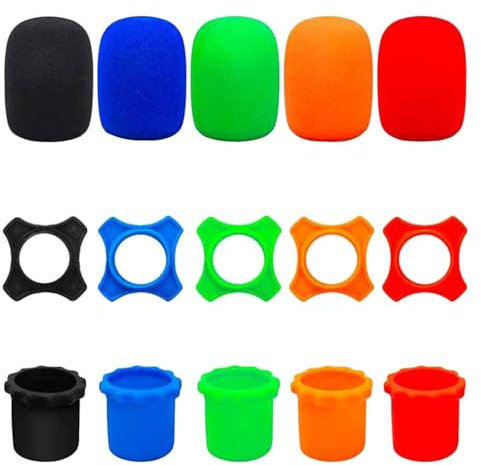 5 Set Microphone Protector, Shakeproof Anti-Rolling Handheld Wireless Microphone Cover Silicone Ring Windscreen Bottom Rod Sleeve Holder for KTV Mic Device