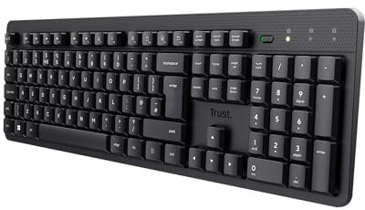 Trust Ody II Silent Wireless Keyboard QWERTY UK Layout, Membrane Low Profile Keys, USB Receiver 2.4GHz, Spill-Resistant, Batteries Included, Quiet Computer Keyboard for PC Laptop Mac - Black
