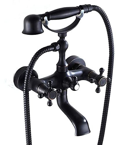 Mitigeur de baignoire vintage victorien noir avec poignée en croix, robinet mitigeur de douche rétro traditionnel avec pommeau pour salle de bain
