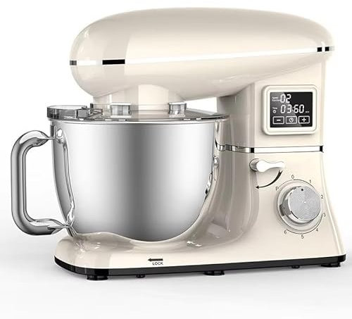Dough Mixer, / 5.5L Stainless Steel Bowl and LCD Intelligent Control Screen, Timing Function, Used for Making Bread, Cakes, Pizza, Biscuits,B