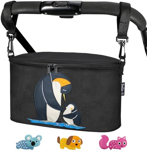 Bello it Borsa per Passeggino,Organizer per Passeggino o Carrozzina, Borsa da Passeggino Piccola Dei Animati Cartoni Design, Leggera e Capiente (Pinguino Nero)