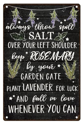 DOODLREAM Magic Quote Tin Sign, Vintage Metal Wall Decor for Kitchen Garden | 30 x 20 cm Retro Metal Plaque, Salt Rosemary Lavender Saying Sign, Waterproof Art Decor for Home Kitchen Garden Cafe Bar