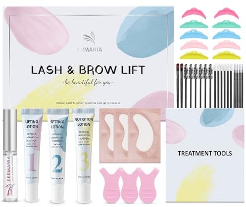 PERMANIA Kit Rehaussement de Cils, Kit de Permanente de Cils et Lamination de Sourcils, Sûrs et Efficaces Salon Résultats, Formule Douce | Débutants Amical, Durée Jusqu'à 4 Semaines