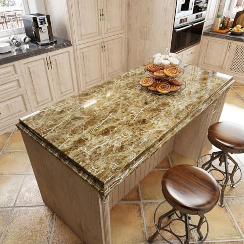 VaryFloral Papier Peint Adhesif Mural Effet Marbré Papier Peint Autocollant rouleau adhesif pour meuble Brillant deco murale 30cmx300cm Stickers Muraux Marron Clair Imperméable pour Armoires Mur