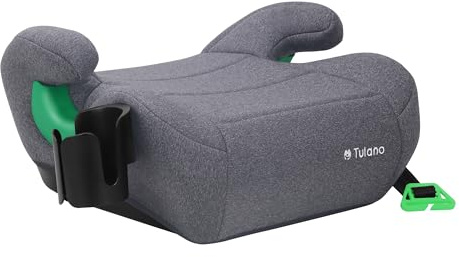 Tulano Cabby 25 Kindersitz Auto - i-Size ECE R129/03 - Autositz für Kinder | 125-150 cm - Sitzerhöhung mit Gurtführung - Sicherheitsführung - Bequeme Armlehnen - mit Getränkehalter - Grau