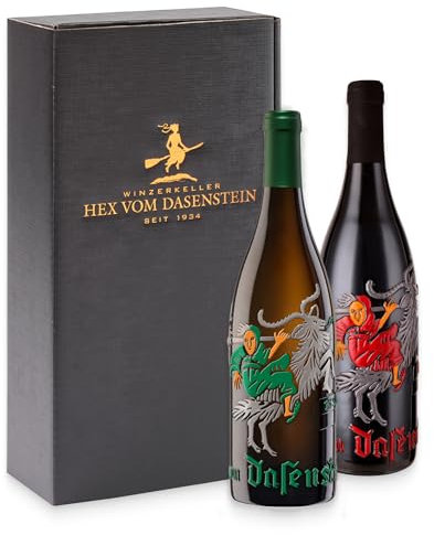 Hex vom Dasenstein Hexenflasche Geschenk-Set - Weißwein Cuvée & Spätburgunder Rotwein in der Geschenkbox, fruchtige Eleganz & samtiger Genuss, Qualitätsweine aus der Ortenau (2 x 0,75l)