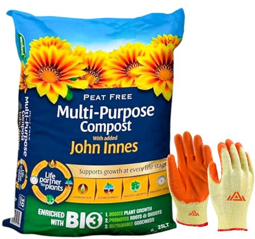 Multi-Purpose Compost for Indoor & Outdoor Plants – Peat Free with John Innes, Organic Potting Soil for Seeds, Grass & Garden – 10L, 25L, 50L – Perfectonish Gloves Included (25L)