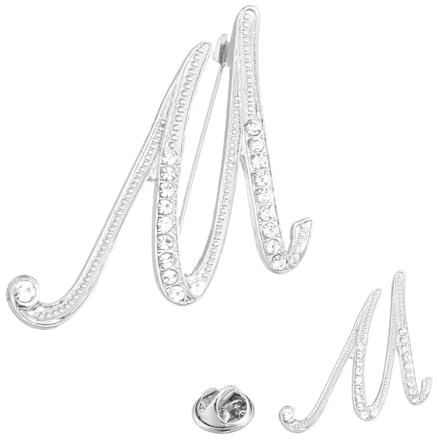 PATIKIL Brief Brosche Pins, 2 Größen Buchstaben M Strass Perle Broschen Set Metall Kristall Alphabet A-Z Reversnadel für Damen Schmuck Geschenk Anzug Kleidung Hut Kleid Mantel, Silberton