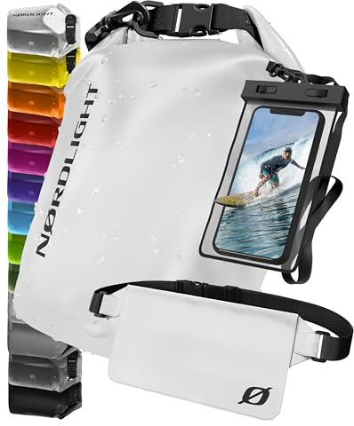 Nordlight Dry Bag wasserdichte Tasche - 2l 5l 10l 15l 20l 30l Liter | Wasserfester Packsack Seesack Beutel Waterproof Drybag + Roll-Top + Schultergurt | Schwimmen Baden Strand Kanu SUP Tauchen Handy