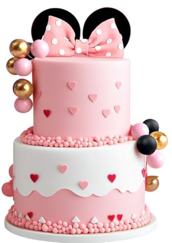 JeVenis Mouse Cake Topper Pink Bow Ears Cake Decorations for Girl Birthday Baby Shower Party Supplies