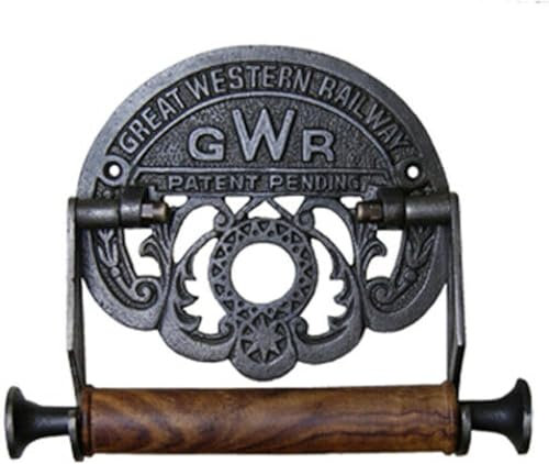 Fenzo Traditional Toilet Roll Holder Wooden Roller Victorian Railway Station Cast Iron Vintage Design Wall Mounted Loo Roll Holder, Elegant Touch, Easy Installation (Style 3)