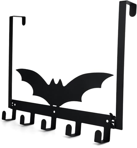 BOXOB Crochet de Porte à Suspendre, Chauve-Souris Gothique Noire Porte-Serviettes de Salle Bain avec 5 Crochets Fixation sur Porte pour Décorations d'Halloween
