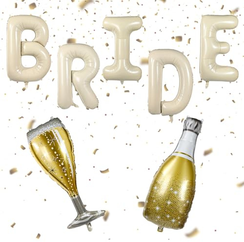 Bride Ballon Beige Satz, 102cm Team Braut Ballons mit Champagnerflasche und Bierflasche für Junggesellinnenabschied Verlobung Brautparty Hochzeitsdekoration
