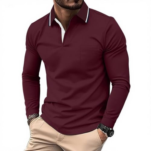 ZITY Polo Shirts for Men Long Sleeve Golf Polo Shirts Button Placket Tennis Poloshirt Business Casual Men's Tennis T Shirt with Pocket Breathable Pullover M-3XL