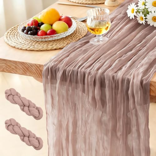 (2 Stück) Käsetuch Tischläufer Altrosa, 300 x 90 cm Boho Gaze Tischläufer Cheesecloth Läufer für Hochzeit, Geburtstagsfeiern, Babypartys, Weihnachten und Silvester von Tisch Dekoration