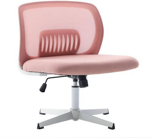 kozamas Chaise pivotante douillette sans accoudoirs avec fonction bascule douce - Hauteur réglable avec siège large et doux - Pour bureau à domicile et chambre de fille - Rose pâle
