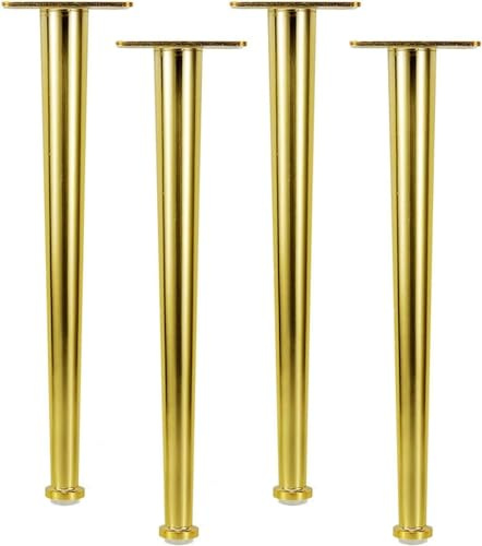 VUIKLCty 4 Pieds de Meubles en métal, Pieds de Table en Fer, Pieds de canapé de Remplacement dorés, Pieds de Meuble TV, Pieds de Table Basse, Coussinets Transparents(Straight,20 cm)