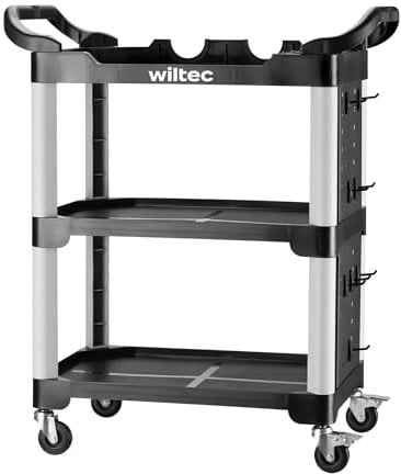 Wiltec 3-Ebenen Rollwagen Typ 02 mit 120 kg Traglast, Werkstattwagen 67 x 43,5 x 97 cm aus Kunststoff