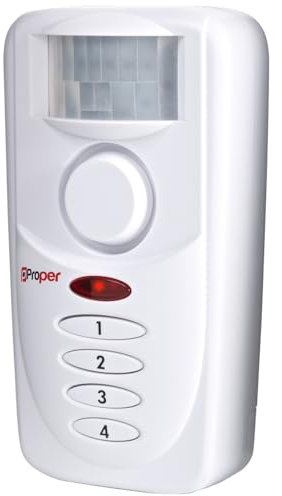 ProperAV Motion Detector Alarm with Keypad and Loud 110dB Siren, Battery Operated