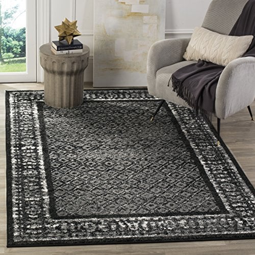 SAFAVIEH Adirondack Collection Accent Rug - 4' x 6', Black & Silver, Distressed Design, Non-Shedding & Easy Care, Ideal for High Traffic Areas in Entryway, Living Room, Bedroom (ADR110A)