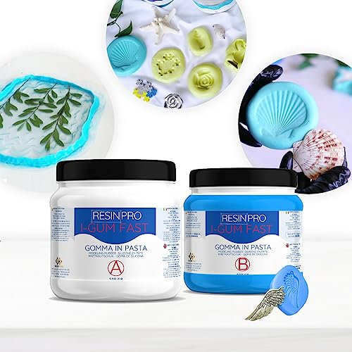 Resin Pro ® I-GUM FAST: Gomma Siliconica In Pasta Per Stampi (1Kg) Atossica e Ultra Veloce (5 minuti) Compatibile Resine Epossidiche, Poliuretaniche, Cera, Sapone, Gesso, Cemento, Durezza 24 Shore