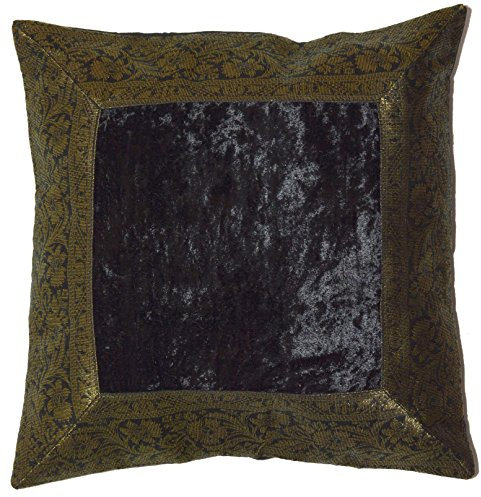 Deko-Kissenbezüge Kissenhülle Samt Brokat Asiatisch Indisch Orientalisch Bezug Kissen 40x 40 cm (Schwarz)