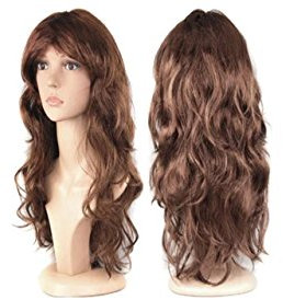 Matissa Frauen LANGES WELLIGES PERÜCKE Cosplay PERÜCKE POP-Party-KOSTÜM (Braun)